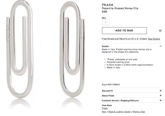 Prada vende un clip por más de 122 mil pesos