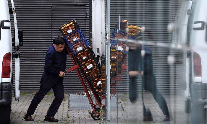 Trabajador autnomo cargando fruta a una camioneta