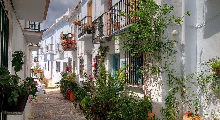 Calle con fachadas con balcones en un día nublado