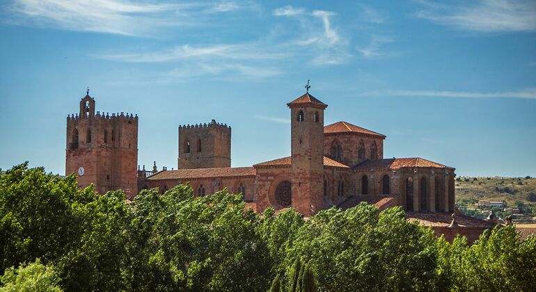 La catedral de sigüenza rodeado de vegetación y árboles