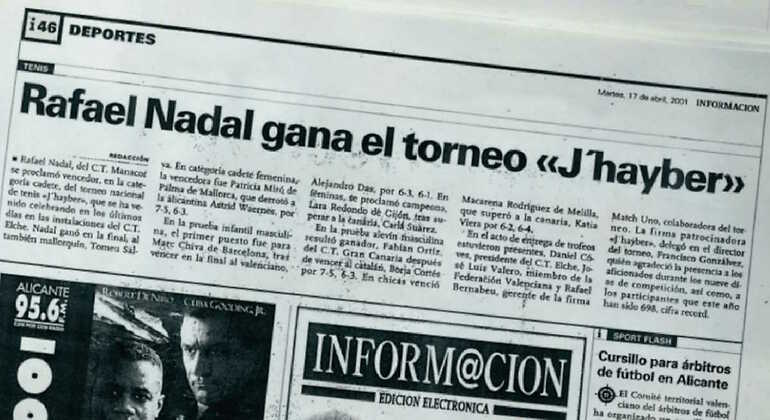 Recorde de un periódico con Rafa Nadal como ganador de torneo JHayber de tenis