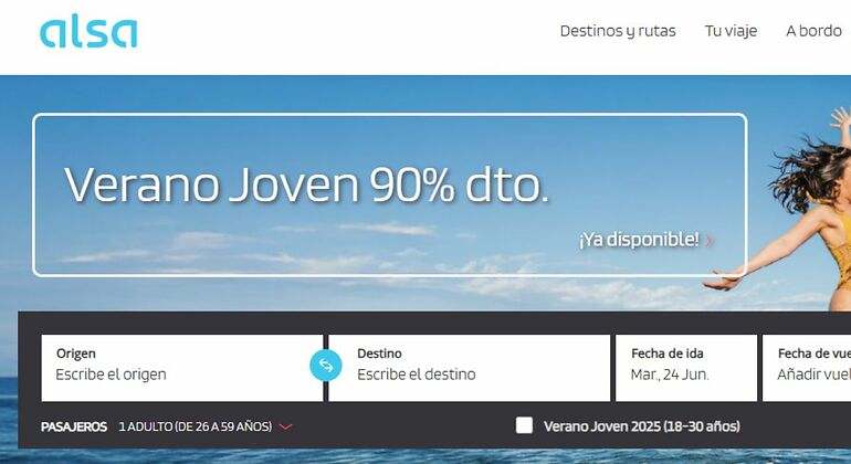 página web de alsa para coger la promoción de verano joven