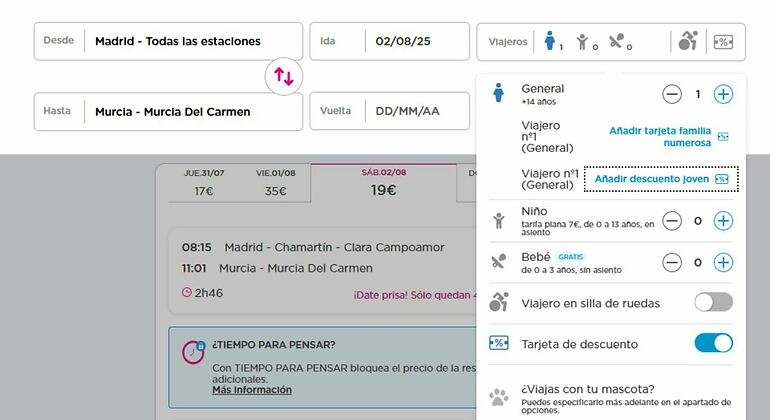 página web de Ouigo para comprar un tren