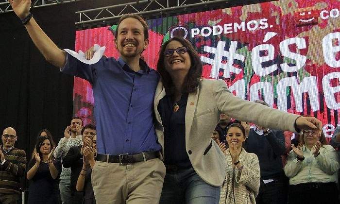 Pablo Iglesias y Mnica Oltra cuando Podemos y Comproms concurrieron juntos a las elecciones en 2015 REUTERS