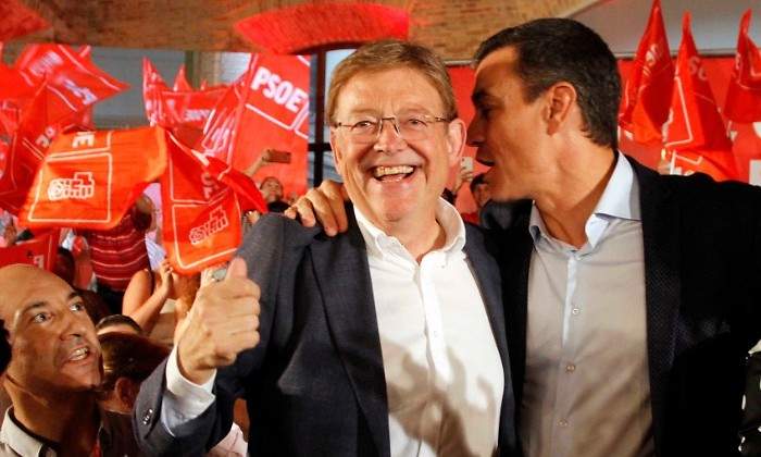 Puig y Snchez en el mitin de este mircoles en Valencia GUILLERMO LUCAS